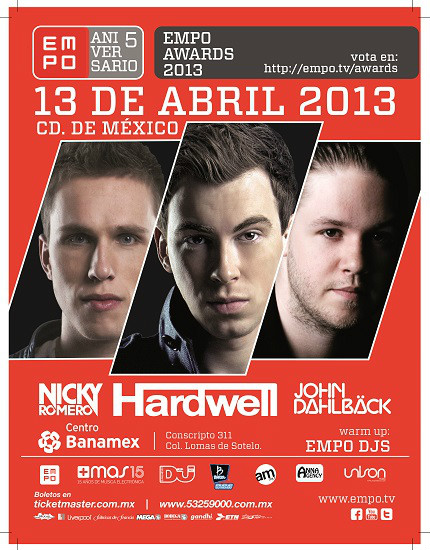 hardwell, nicky romero, dahlback - empo awards 2013, mexico